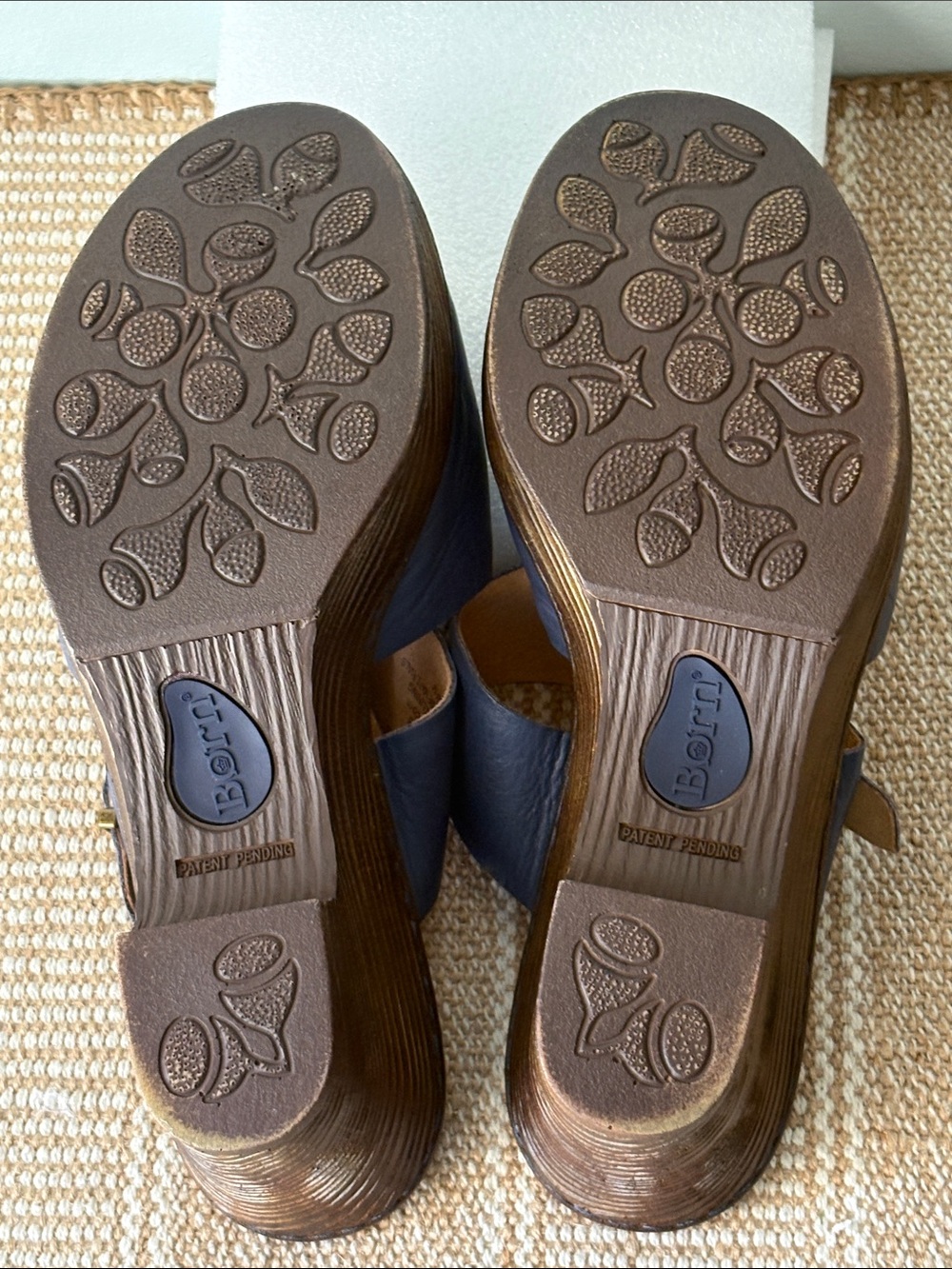 Born Navy Blue Leather Double-Strap Wedge Sandals; Adjustable buckles Size-8 - Picture 11 of 12